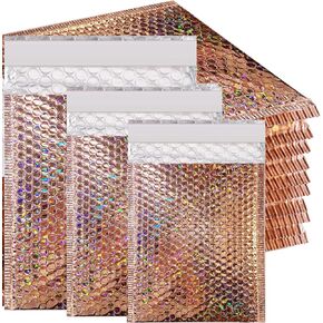 50 Pcs Metallic Bubble Mailers,Holographic Bubble Mailers,Poly Padded Envelopes,Waterproof Self Seal Adhesive Shipping Bags,Holographic Envelopes for Mailing,Packing,Small Business,Thicken (Rose Gold) in Saudi Arabia