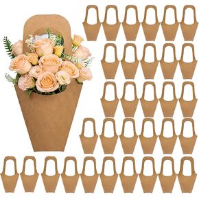 Flower Bags 50 Packs, Flower Bags for Bouquets, Kraft Paper Flower Gift Bags With Handle, Suitable for Flower Shops, Flower Bar, Weddings, Valentine's Day, Birthday Parties, Thanksgiving, Home Decoration (13.8 Inches) in Saudi Arabia