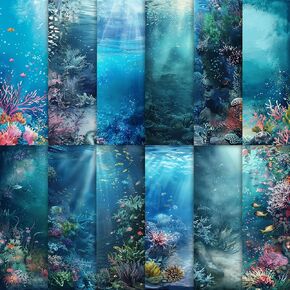 24 Sheets Blue Ocean Scrapbook Paper, 12 Styles Marine Life Patterns Decorative Craft Paper Folded Flat for Birthday Baby Shower Card Making Photo Album Decor, 11.8'' x 11.8' (Ocean) in Saudi Arabia
