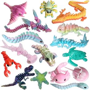 16Pcs 3D Printed Animals for Kids Full Body Joint Movable Design Flexible Articulated Fidget Toys for Home Desk Decor, Gift Bag Filling Material in Saudi Arabia