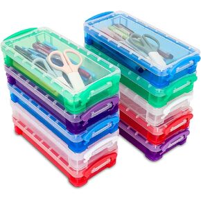 SIBAO 10 Pcs Plastic Pencil Case Boxes Bulk,Waterproof,Multi-Colored Large Capacity with Snap Tight Lid for office and Art Craft Supplies in Kuwait
