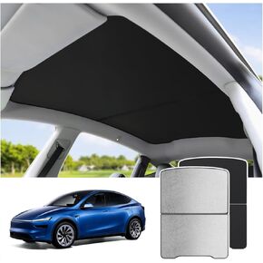 Tesla Model Y Juniper Sunshade Roof 2025-2026، سقف زجاجي بانورامي ظلة عازلة للحرارة للأشعة فوق البنفسجية كتلة فتحة سقف، بدون ترهل قابل للطي طراز Tesla Y Juniper الملحقات الداخلية باللون الأسود in Kuwait