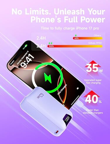 M2 Portable Charger, 20000mAh Power Bank, PD 35W Ultra Fast USB-C Built-in Cable, Compact Cute Mini External Battery Pack for iPhone, Samsung, Android iPad (Pink) in Saudi Arabia
