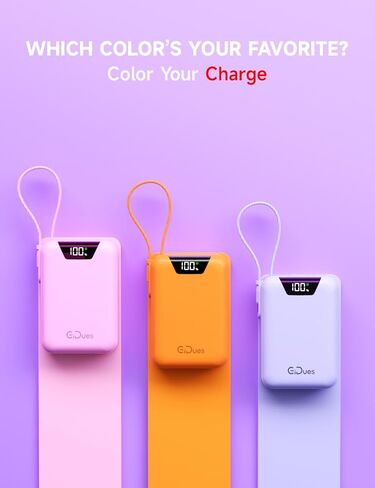 M2 Portable Charger, 20000mAh Power Bank, PD 35W Ultra Fast USB-C Built-in Cable, Compact Cute Mini External Battery Pack for iPhone, Samsung, Android iPad (Pink) in Saudi Arabia