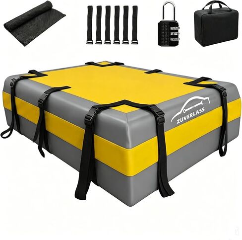 21 Cubic Feet Car Roof Cargo Carrier Bag, Waterproof Rooftop Bag for All Vehicle with/Without Racks, Soft Roof Top Storage Box with Anti-Slip Mat, 6 Door Hooks, Luggage Lock, Black Orange in Saudi Arabia