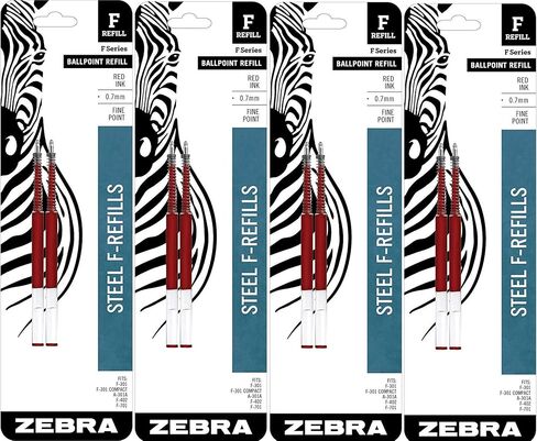 قلم حبر جاف من الفولاذ المقاوم للصدأ من سلسلة F-Zebra قابل لإعادة التعبئة، نقطة دقيقة، 0.7 مم، حبر أحمر، عدد 8 in Kuwait
