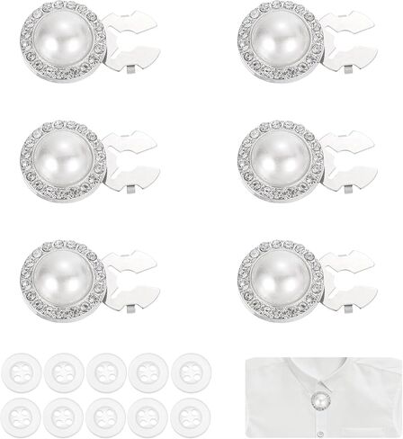 PATIKIL 6 Pcs Rhinestone Button Covers Decorative Clips with 10 Pcs White Sewing Buttons Detachable Pearl Sewing Replacement for Women Men DIY Crafts Accessories Style 2(White/Silver) in Kuwait