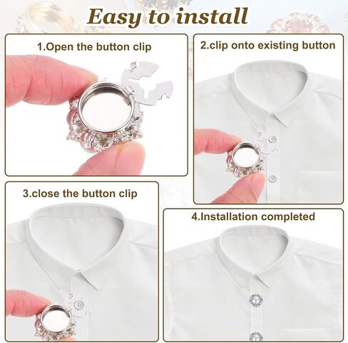 PATIKIL 6 Pcs Rhinestone Button Covers Decorative Clips with 10 Pcs White Sewing Buttons Detachable Pearl Sewing Replacement for Women Men DIY Crafts Accessories Style 2(White/Silver) in Kuwait