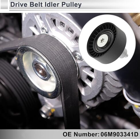 Motoforti Drive Belt Idler Pulley for Audi A6 2018-2024 Serpentine Tensioner Pulley Idler with Bolt Washer No.06M903341D Plastic Black 1 Pcs in Kuwait