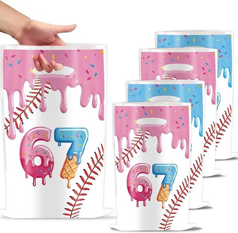 ADARRO 30PCS 6 7 Party Favor Bags, Goodie Candy Treat Bags for Six Seven Theme Birthday Party Decoration with Baseball Donut Pink and Blue Design in Saudi Arabia