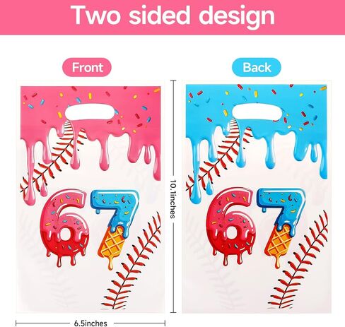 ADARRO 30PCS 6 7 Party Favor Bags, Goodie Candy Treat Bags for Six Seven Theme Birthday Party Decoration with Baseball Donut Pink and Blue Design in Saudi Arabia