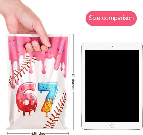 ADARRO 30PCS 6 7 Party Favor Bags, Goodie Candy Treat Bags for Six Seven Theme Birthday Party Decoration with Baseball Donut Pink and Blue Design in Saudi Arabia