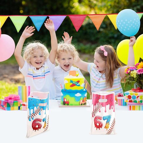 ADARRO 30PCS 6 7 Party Favor Bags, Goodie Candy Treat Bags for Six Seven Theme Birthday Party Decoration with Baseball Donut Pink and Blue Design in Saudi Arabia
