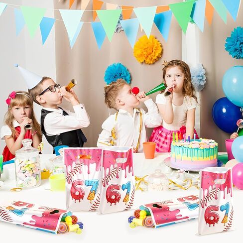 ADARRO 30PCS 6 7 Party Favor Bags, Goodie Candy Treat Bags for Six Seven Theme Birthday Party Decoration with Baseball Donut Pink and Blue Design in Saudi Arabia