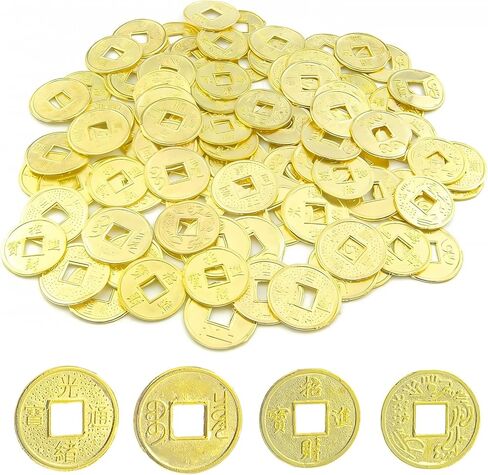 Fake Gold Coins - 100 Pieces Tiny Golden Coin for Crafts, Party Favors,Photography Props Miniatures, Miniature Landscape, Vase Filler, Train Set Scenery, Treasure Chest Decoration,Mini Decoration in Saudi Arabia