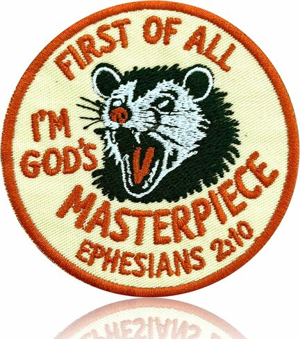 First of All I'm God's Masterpiece Patch, 3 Inches Sew On, Iron On Opossum Religious Bible Embroidered Patches for Backpack, Jacket, Hat, Jeans DIY Uniform Clothes Gift for Men Women Kids Size 3 Inch in Kuwait