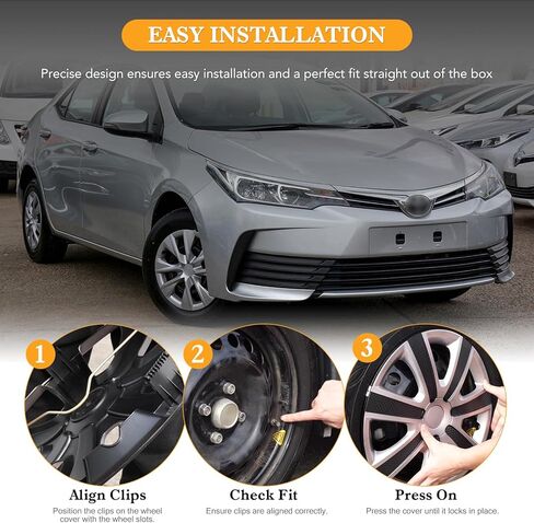 أغطية محورية مقاس 16 بوصة مع أغطية صواميل عروة مزخرفة، تناسب Corolla 2009-2019 & Matrix 2009-2014 مع عجلات فولاذية - مجموعة من 4 أغطية حافة العجلات سهلة التركيب، مادة ABS وPC، طلاء فضي مقاس 16 بوصة 4 عبوات in Kuwait