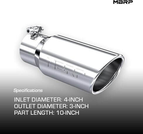 طرف طرفي ملفوف بزاوية MBRP T5155 T304، 4 بوصة، مدخل 3 بوصة، طول 10 بوصة in Kuwait