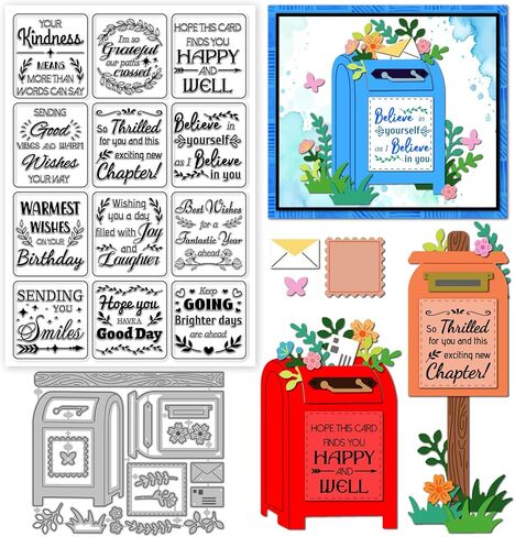 GLOBLELAND Vintage Emails Clear Stamps and Cutting Dies Set for Card Making Daily Greetings and Blessings Silicone Transparent Stamp Post Sentiments Die Cuts for DIY Scrapbooking Embossing Photo Album in Kuwait