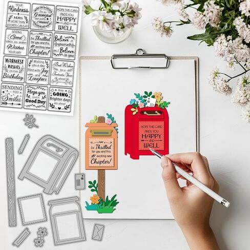 GLOBLELAND Vintage Emails Clear Stamps and Cutting Dies Set for Card Making Daily Greetings and Blessings Silicone Transparent Stamp Post Sentiments Die Cuts for DIY Scrapbooking Embossing Photo Album in Kuwait