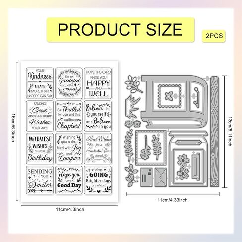 GLOBLELAND Vintage Emails Clear Stamps and Cutting Dies Set for Card Making Daily Greetings and Blessings Silicone Transparent Stamp Post Sentiments Die Cuts for DIY Scrapbooking Embossing Photo Album in Kuwait