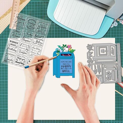 GLOBLELAND Vintage Emails Clear Stamps and Cutting Dies Set for Card Making Daily Greetings and Blessings Silicone Transparent Stamp Post Sentiments Die Cuts for DIY Scrapbooking Embossing Photo Album in Kuwait