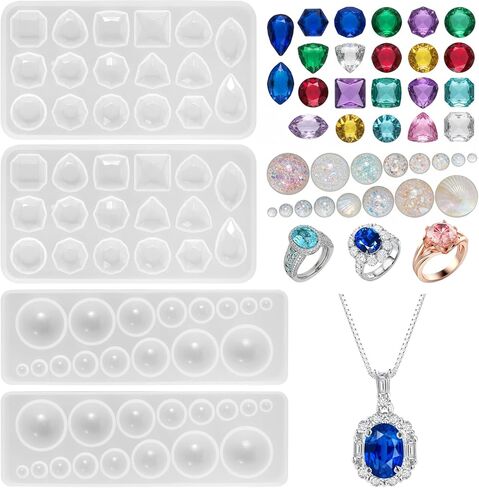 4 Pcs Jewelry Resin Molds, Gemstone Silicone Mold Crystal Stones Silicone Mold Clear Epoxy Resin Jewelry Casting Molds for DIY Earring Pendant in Kuwait