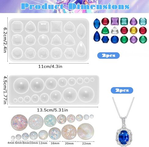 4 Pcs Jewelry Resin Molds, Gemstone Silicone Mold Crystal Stones Silicone Mold Clear Epoxy Resin Jewelry Casting Molds for DIY Earring Pendant in Kuwait