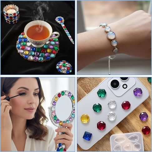 4 Pcs Jewelry Resin Molds, Gemstone Silicone Mold Crystal Stones Silicone Mold Clear Epoxy Resin Jewelry Casting Molds for DIY Earring Pendant in Kuwait