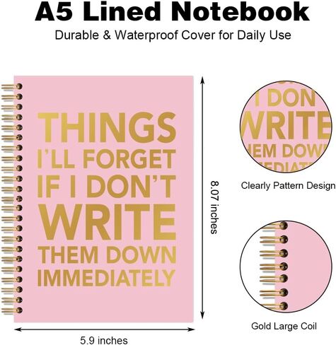 Things I'll Forget If I Don't Write Them Down Immediately Pink Spiral Notebook, Funny Sarcastic Work Notebook for Adults, Humor Office Gag Gifts New Job Gifts for Women Coworker Boss Sister in Saudi Arabia