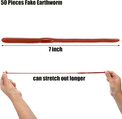 Cedilis 50 Pieces Fake Earthworm, Stretchy Lifelike Faux Rubber Earthworms, Plastic Soft Worm Trick Toys for April Fools Party Prank, Halloween, 7 inch in Saudi Arabia