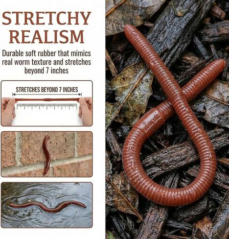 Cedilis 50 Pieces Fake Earthworm, Stretchy Lifelike Faux Rubber Earthworms, Plastic Soft Worm Trick Toys for April Fools Party Prank, Halloween, 7 inch in Saudi Arabia