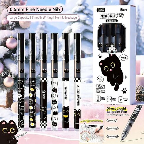 Cute Black Cat Pencil Case With 12 Compartments-Gift Set Includes Black Pencil Case,Ball-Point Pen, Plush Keychain, Stickers, Clips, Notebook, Bookmark and Sticky note. in Saudi Arabia
