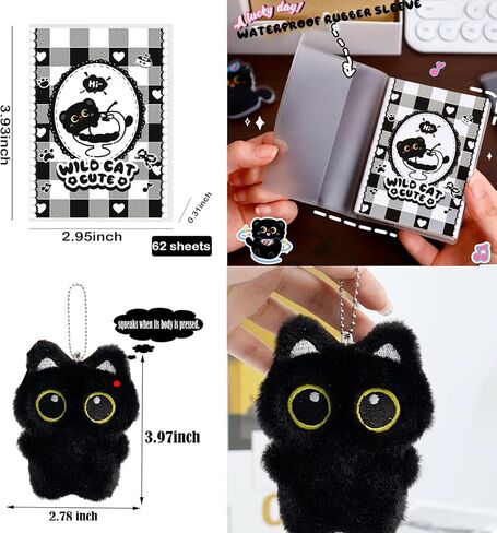 Cute Black Cat Pencil Case With 12 Compartments-Gift Set Includes Black Pencil Case,Ball-Point Pen, Plush Keychain, Stickers, Clips, Notebook, Bookmark and Sticky note. in Saudi Arabia