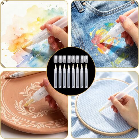 Thinp 8Pcs Empty Paint Markers, Refillable Paint Markers 3mm 6mm Blank Round Tilted Flat Head Acrylic Refillable Marker Clear Empty Paints Pen for Touch Up Graffiti Paper Drawing in Saudi Arabia