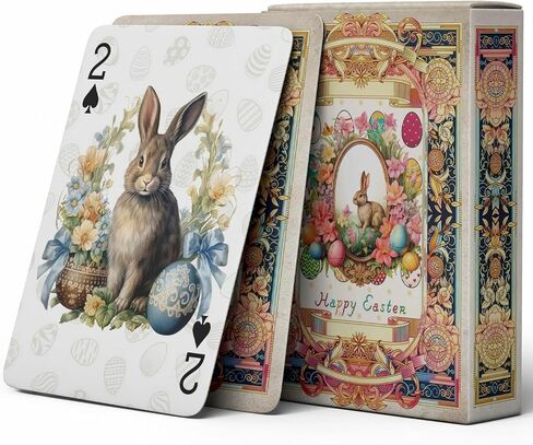 Playing Cards, Easter Bunny Themed Playing Card, Featuring 54 Unique Exquisite Illustrations And Non-Slip Surface Texture Design, Suitable For Party Games, Easter Gifts And Playing Card Collections. in Kuwait
