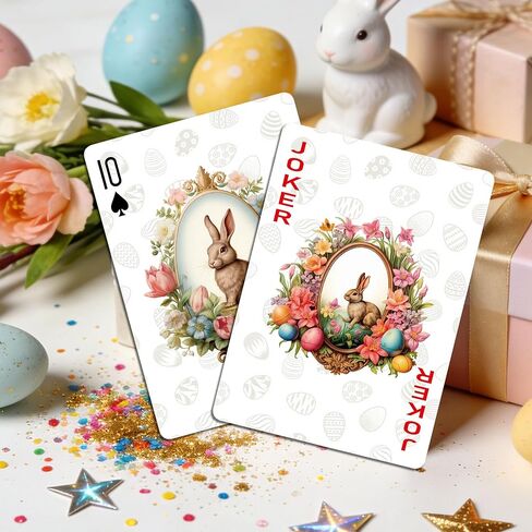 Playing Cards, Easter Bunny Themed Playing Card, Featuring 54 Unique Exquisite Illustrations And Non-Slip Surface Texture Design, Suitable For Party Games, Easter Gifts And Playing Card Collections. in Kuwait