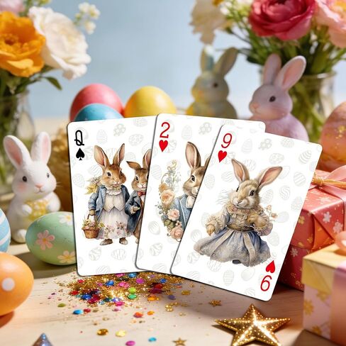 Playing Cards, Easter Bunny Themed Playing Card, Featuring 54 Unique Exquisite Illustrations And Non-Slip Surface Texture Design, Suitable For Party Games, Easter Gifts And Playing Card Collections. in Kuwait