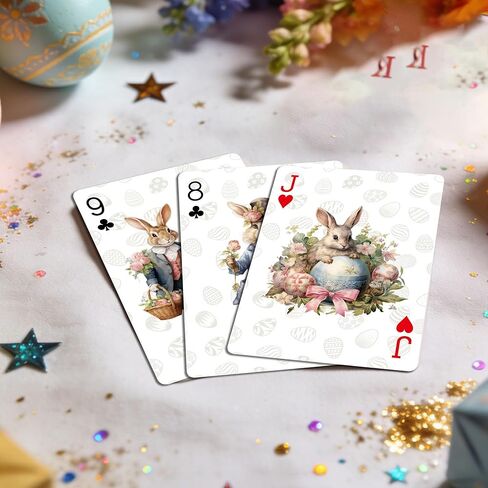 Playing Cards, Easter Bunny Themed Playing Card, Featuring 54 Unique Exquisite Illustrations And Non-Slip Surface Texture Design, Suitable For Party Games, Easter Gifts And Playing Card Collections. in Kuwait