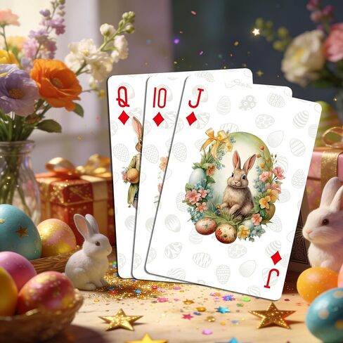 Playing Cards, Easter Bunny Themed Playing Card, Featuring 54 Unique Exquisite Illustrations And Non-Slip Surface Texture Design, Suitable For Party Games, Easter Gifts And Playing Card Collections. in Kuwait