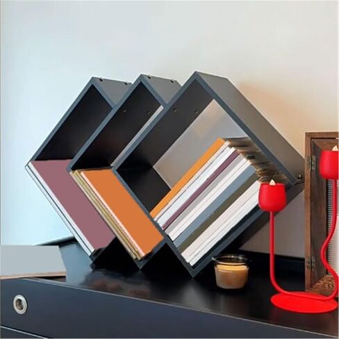Bookshelf Geometric Shape Wooden Bookshelf Desktop Creative Simple Organizer Shelf for Living Room Home Office in Saudi Arabia
