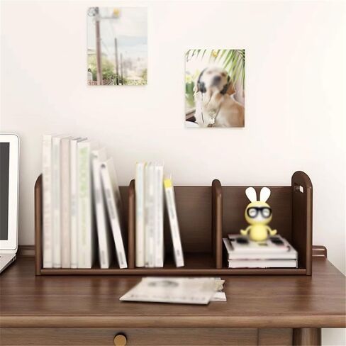 Bookshelf Three Compartments Walnut Colour Desktop Bookshelf, Wooden Storage Organizer, for Office Living Room Bedroom Study Rack for Living Room Home Office in Saudi Arabia