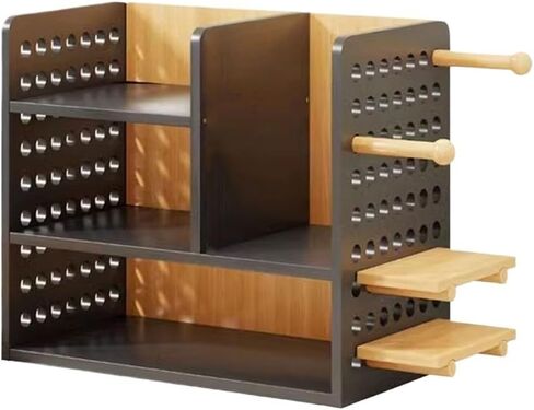 Bookshelf Black Desktop Density Board Bookshelf with Hole Organizer, Wooden Baffle Office Storage Rack, with Hooks Display Stand for Living Room Home Office(L30xW20.3xH39 cm) in Saudi Arabia