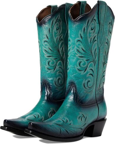 Corral Boots Womens Turquoise Embroidered Snip Toe Pull On Casual Boots Mid Calf Mid Heel 2-3" - Blue in Saudi Arabia