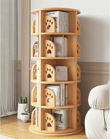 Bookshelf Solid Wood Rotating Bookshelf Floor-Standing Storage Rack Bookcase Simple Household Cabinet Living Room Display Stand for Living Room Home Office in Kuwait