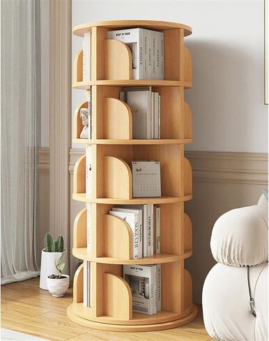 Bookshelf Solid Wood Rotating Bookshelf Floor-Standing Storage Rack Bookcase Simple Household Cabinet Living Room Display Stand for Living Room Home Office in Kuwait