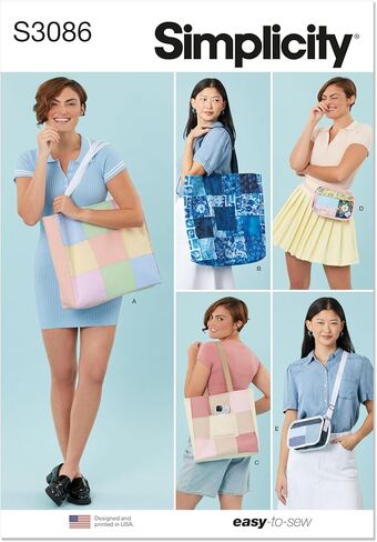Simplicity SS3086OS Easy to Make Lined Patchwork Bags Sewing Pattern Packet, Design Code S3086, One Size in Kuwait