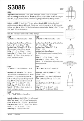 Simplicity SS3086OS Easy to Make Lined Patchwork Bags Sewing Pattern Packet, Design Code S3086, One Size in Kuwait