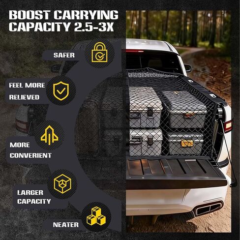 Highly Elastic Cargo Net, Simple Truck Bed Cargo Mesh Organizer, 4'x4' Stretches to 8'x8' Suitable for Daily Light Loads of Trucks, (Single Layer) in Saudi Arabia