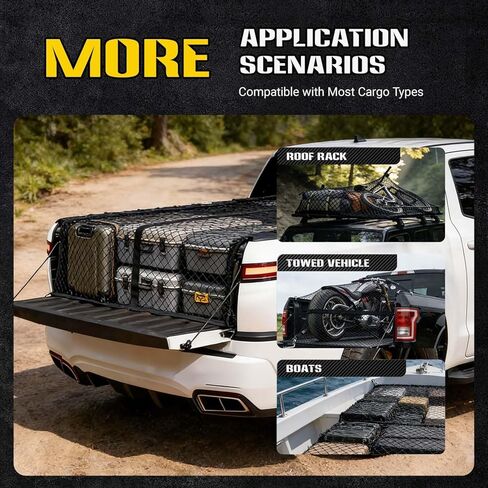 Highly Elastic Cargo Net, Simple Truck Bed Cargo Mesh Organizer, 4'x4' Stretches to 8'x8' Suitable for Daily Light Loads of Trucks, (Single Layer) in Saudi Arabia